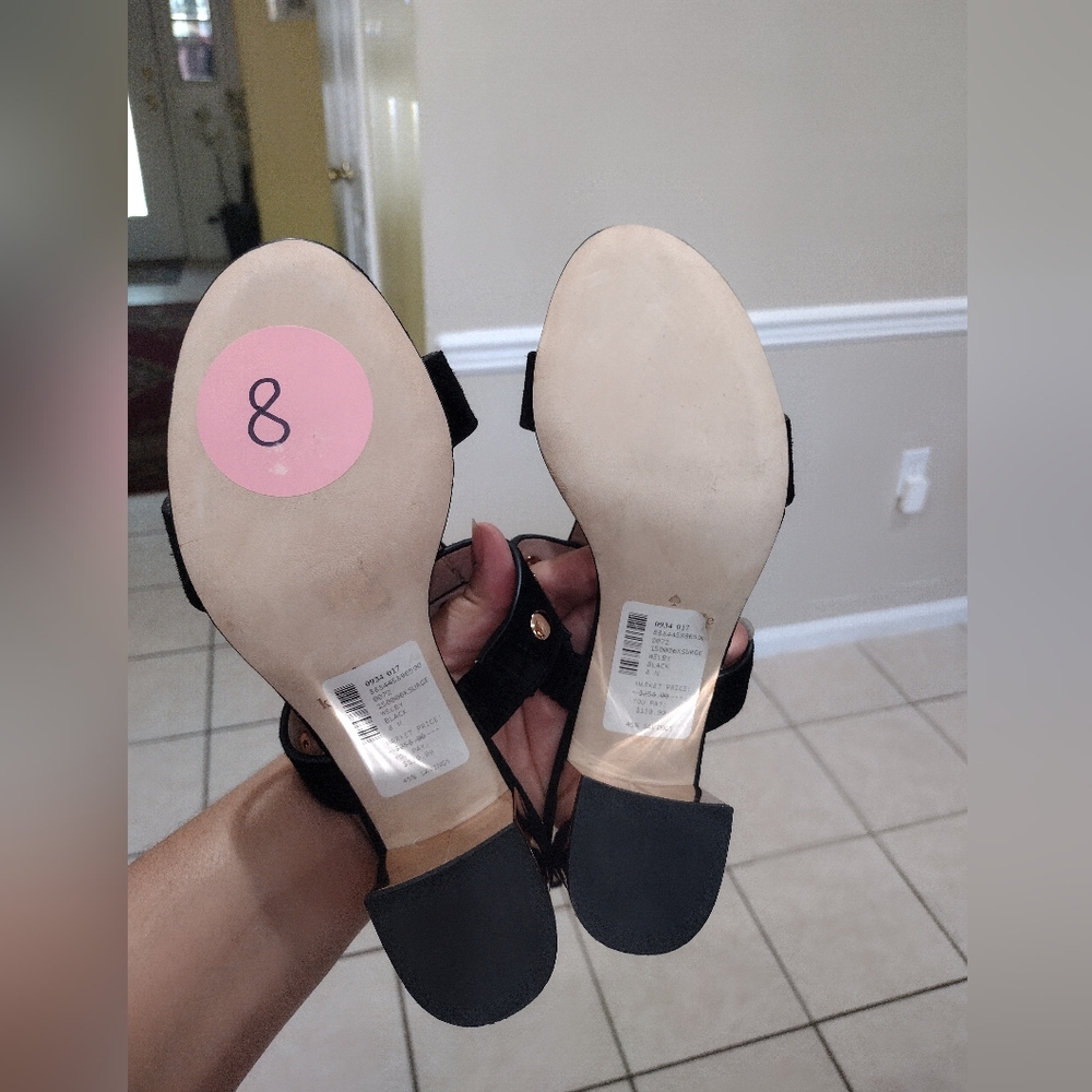 NWT Kate Spade Oakwood City Studded Suede & Gold Wedge Chunky Heel Sandal - Picture 8 of 9